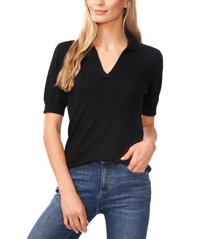 Women's Short-Sleeve Polo Sweater Black $39.50 Sweaters