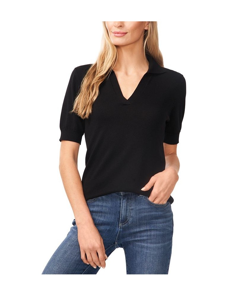 Women's Short-Sleeve Polo Sweater Black $39.50 Sweaters