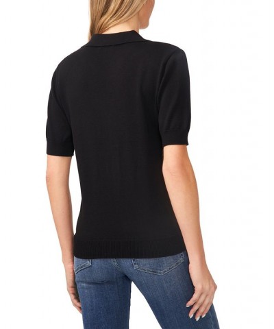 Women's Short-Sleeve Polo Sweater Black $39.50 Sweaters