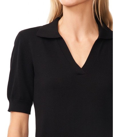 Women's Short-Sleeve Polo Sweater Black $39.50 Sweaters