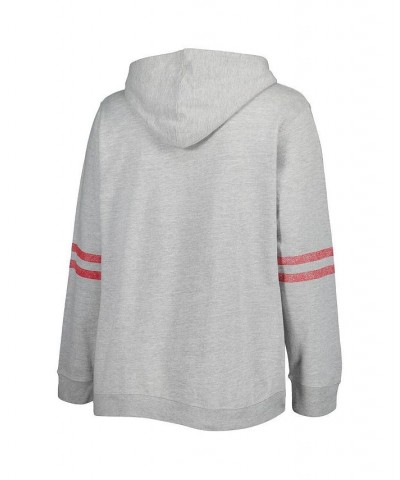 Women's Ohio State Buckeyes Plus Size Distressed Sleeve Stripe Pullover Hoodie Heather Gray, Scarlet $43.99 Sweatshirts