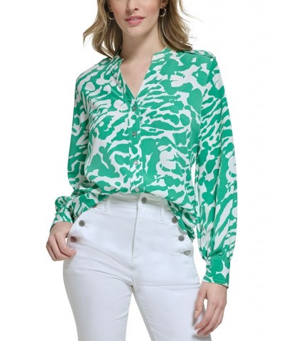 Women's Animal-Print Utility Blouse Soft White/ Green $40.80 Tops