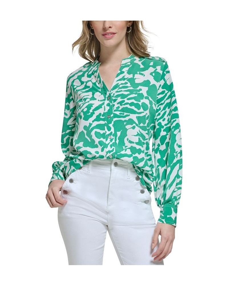 Women's Animal-Print Utility Blouse Soft White/ Green $40.80 Tops