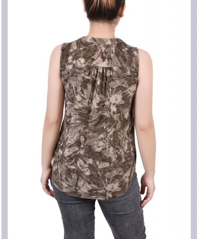 Petite Sleeveless Jacquard Y-neck Top Taupe Jackrain $13.33 Tops