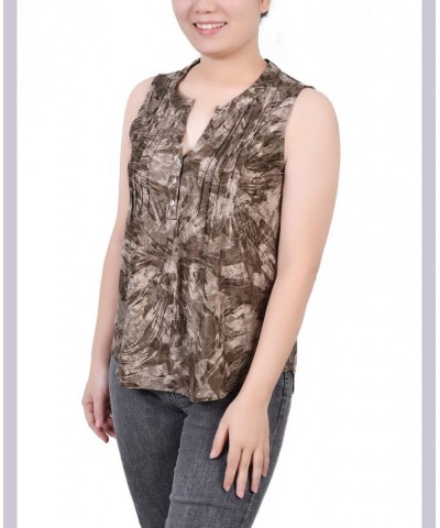 Petite Sleeveless Jacquard Y-neck Top Taupe Jackrain $13.33 Tops