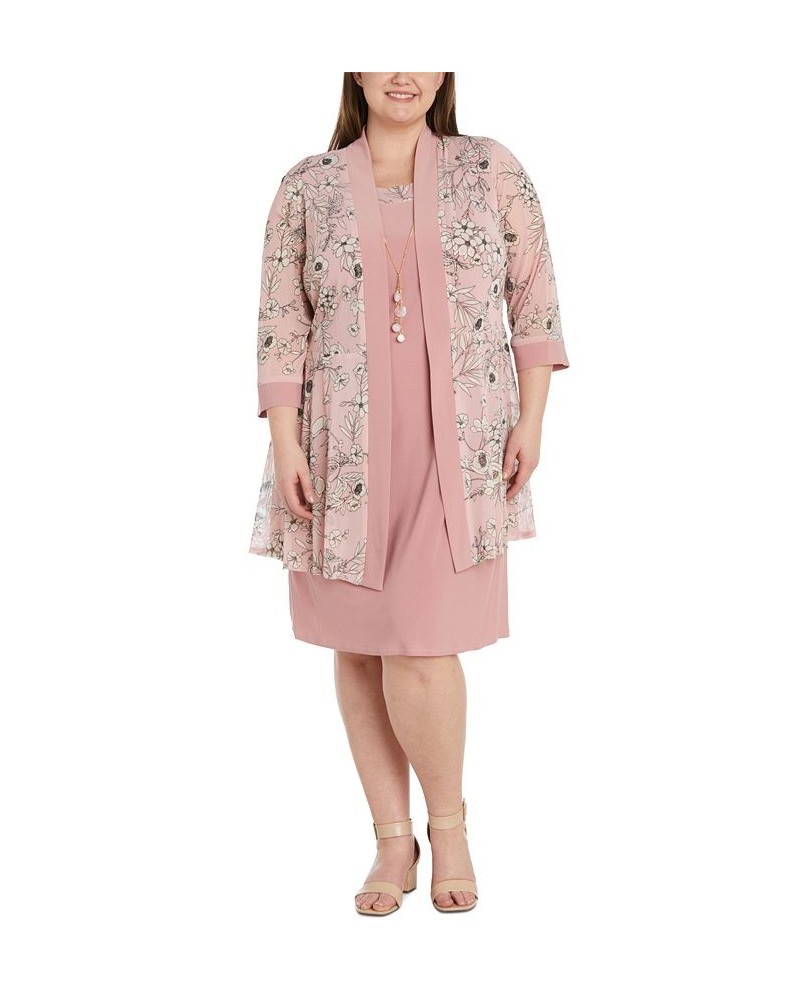 Plus Size Two-Piece Floral-Print Jacket Sheath Dress Pink/Gold $57.12 Dresses