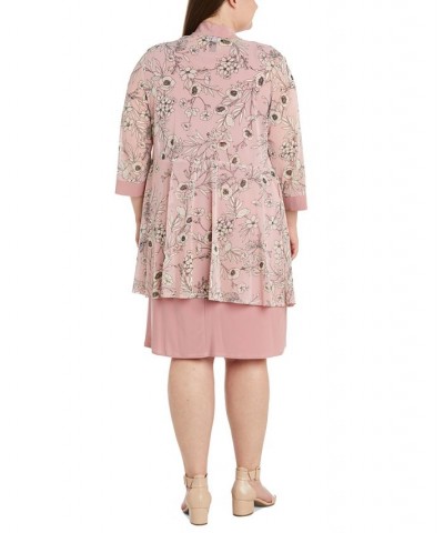 Plus Size Two-Piece Floral-Print Jacket Sheath Dress Pink/Gold $57.12 Dresses