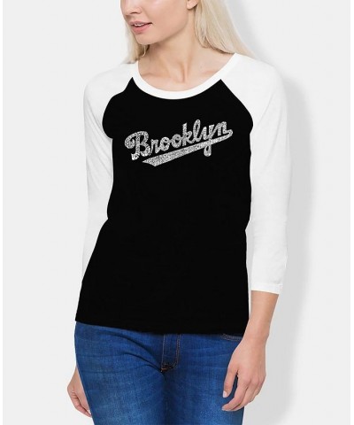 Women's Raglan Word Art Brooklyn Neighborhoods T-shirt Black, White $18.04 Tops