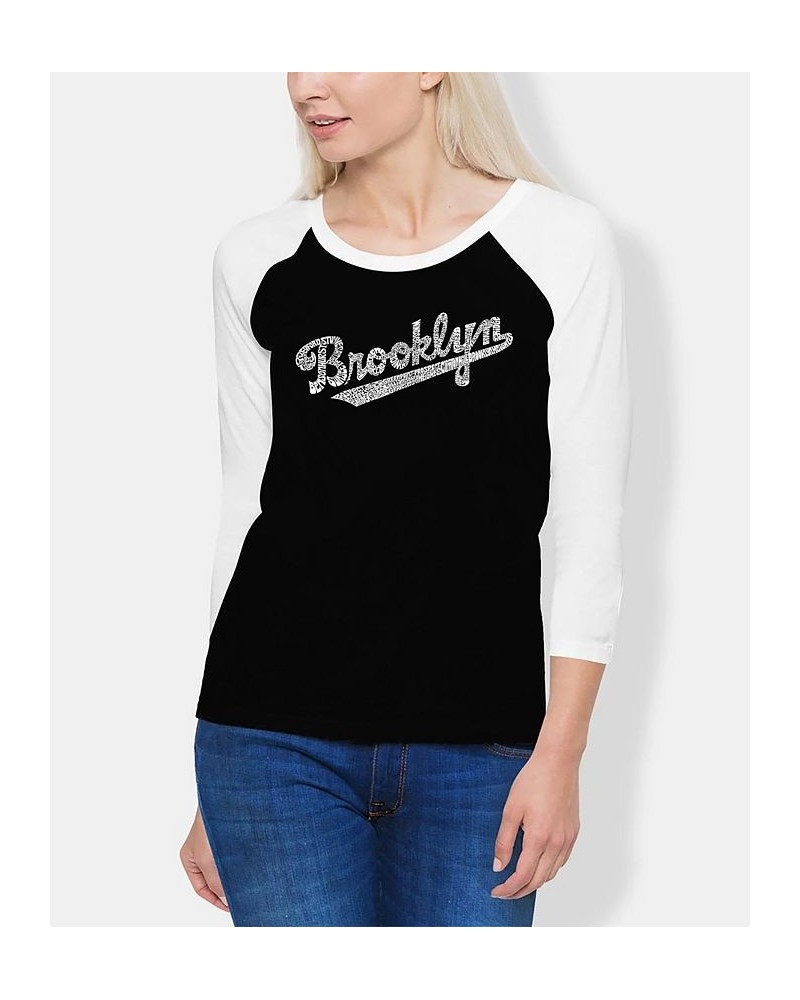 Women's Raglan Word Art Brooklyn Neighborhoods T-shirt Black, White $18.04 Tops