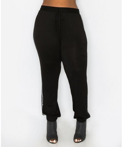 Plus Size Sequin Side Contrast Jogger Pants Silver-Tone Black $18.86 Pants