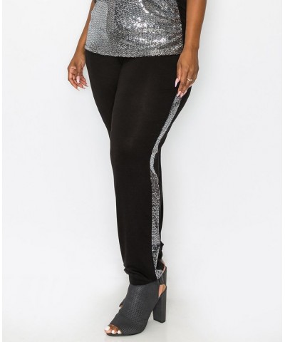 Plus Size Sequin Side Contrast Jogger Pants Silver-Tone Black $18.86 Pants