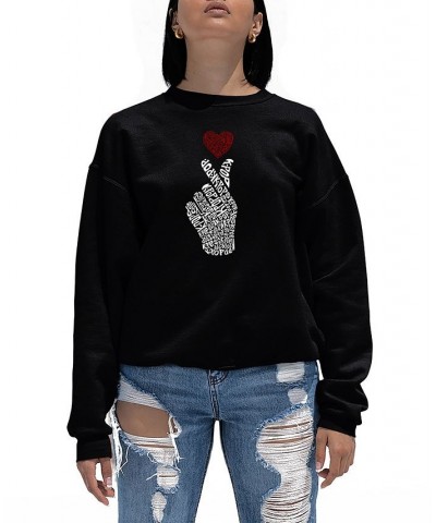 Women's K-Pop Word Art Crewneck Sweatshirt Black $24.00 Tops