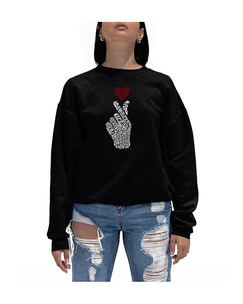 Women's K-Pop Word Art Crewneck Sweatshirt Black $24.00 Tops