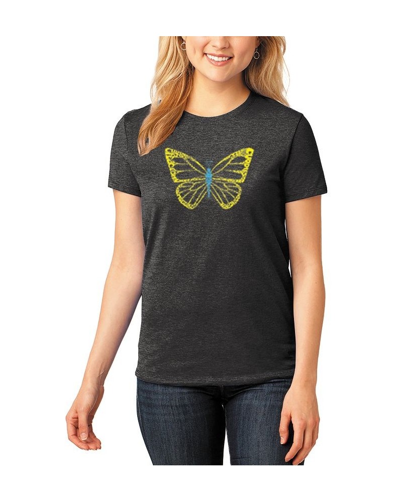 Women's Premium Blend Butterfly Word Art T-shirt Black $18.50 Tops