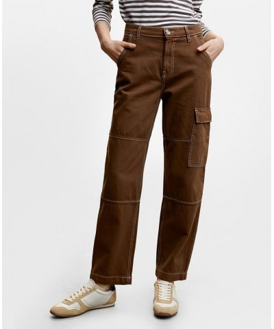 Women's Pocket Cargo Jeans Brown $34.40 Jeans