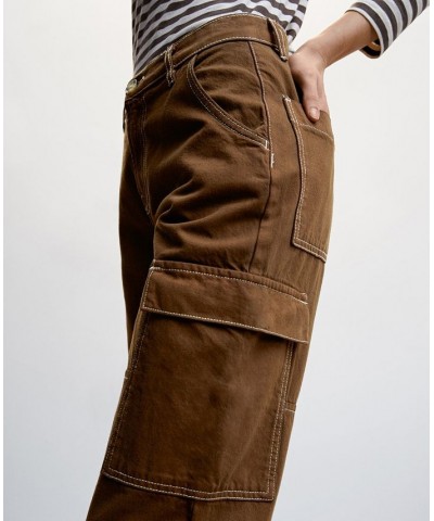 Women's Pocket Cargo Jeans Brown $34.40 Jeans