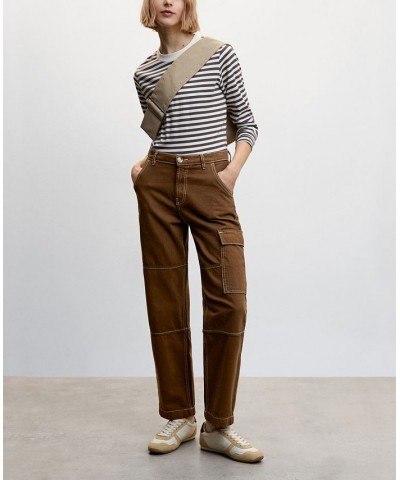 Women's Pocket Cargo Jeans Brown $34.40 Jeans