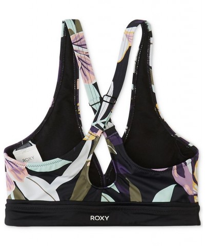 Juniors' Printed Sporty Cross-Back Bikini Top True Black Tropic $36.04 Swimsuits