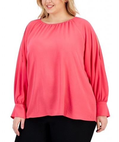 Plus Size Textured Cold-Shoulder Blouse Pink $41.61 Tops