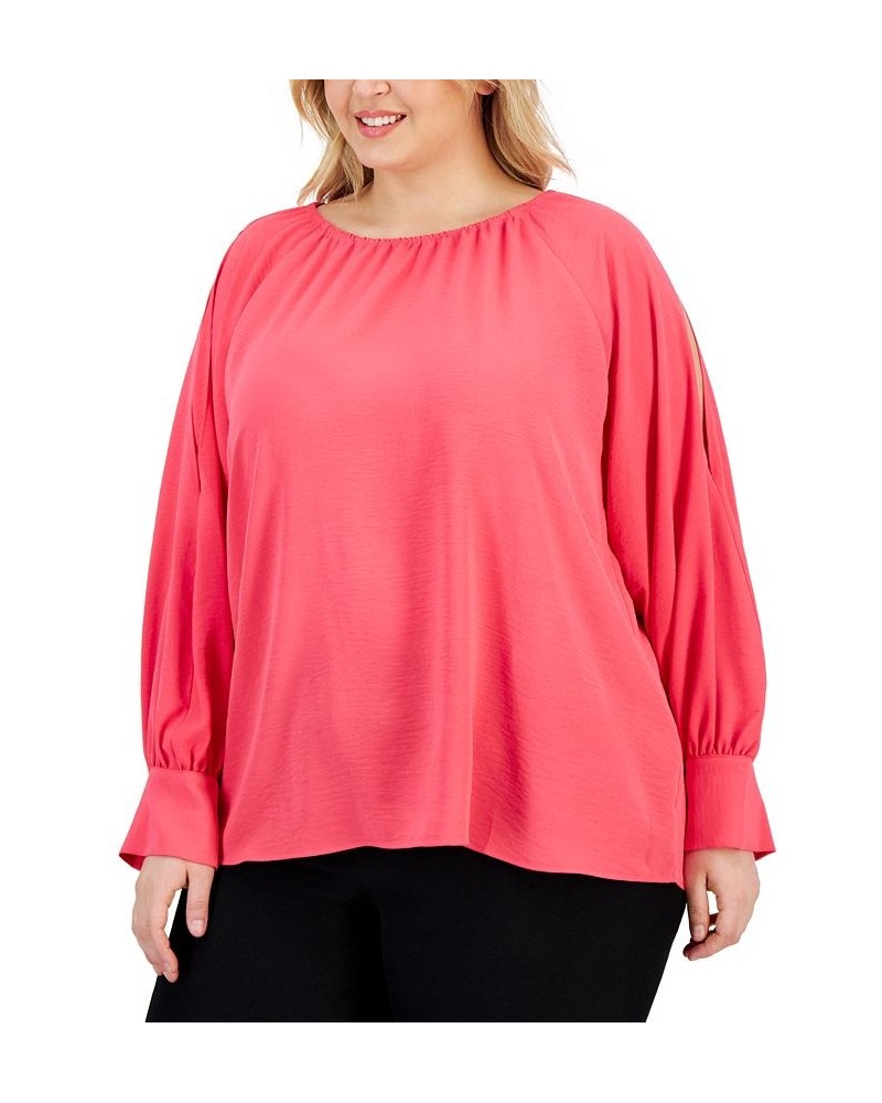 Plus Size Textured Cold-Shoulder Blouse Pink $41.61 Tops