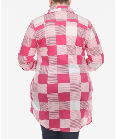 Plus Size Plaid Tunic Shirt Pink and White $27.90 Tops