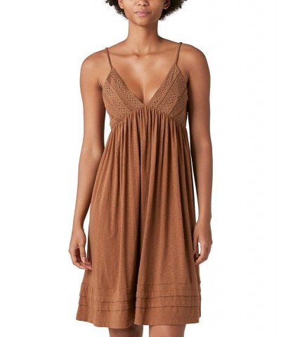 Women's Schiffley Smocked Embroidered Dress Brown $47.96 Dresses