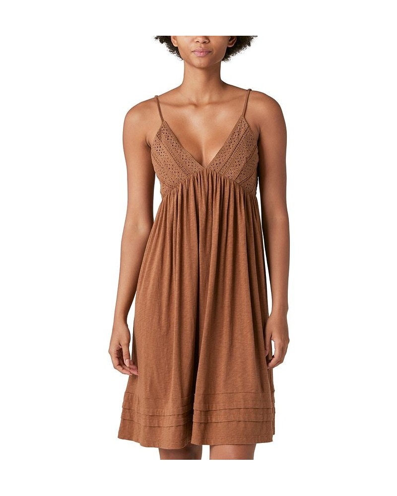 Women's Schiffley Smocked Embroidered Dress Brown $47.96 Dresses