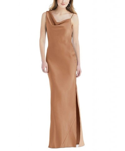 One-Shoulder-Strap Cowlneck Gown Toffee $85.80 Dresses