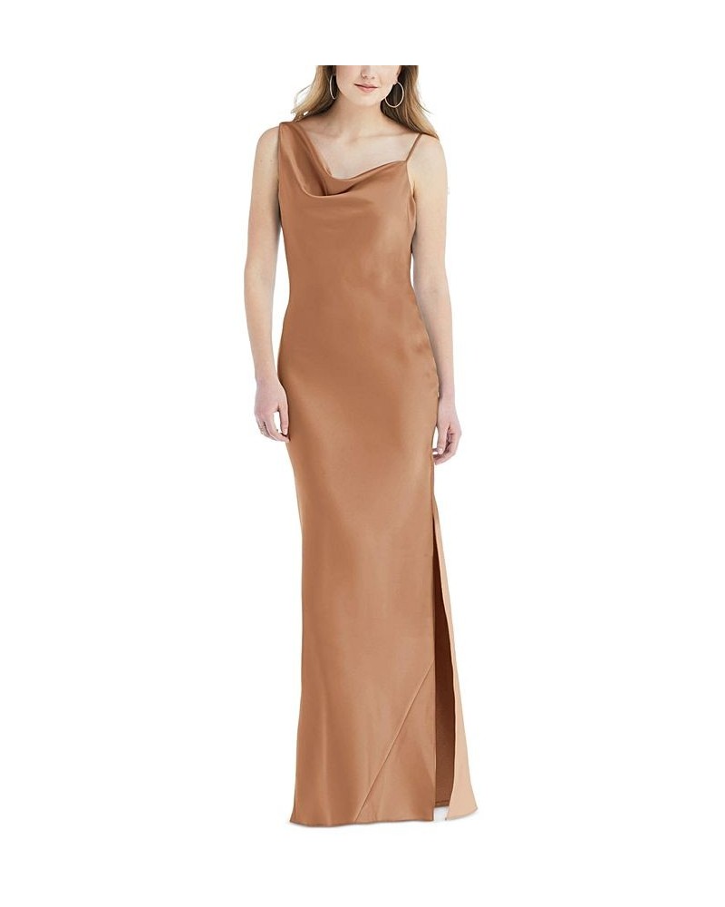 One-Shoulder-Strap Cowlneck Gown Toffee $85.80 Dresses