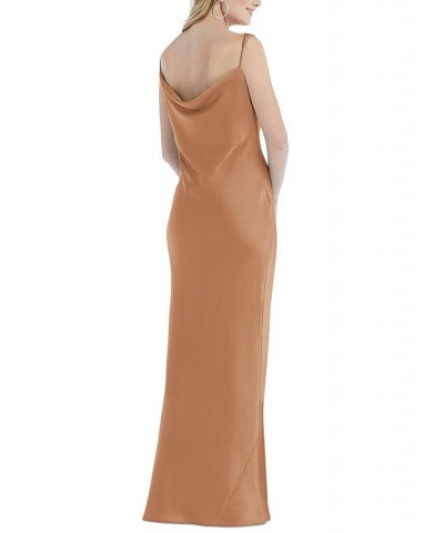 One-Shoulder-Strap Cowlneck Gown Toffee $85.80 Dresses