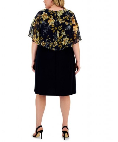 Plus Size Printed-Capelet Overlay Dress Navy/Mustard $27.53 Dresses