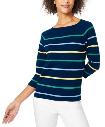 Women's Striped Boat-Neck Sweater Collection Navy Combo $31.21 Sweaters