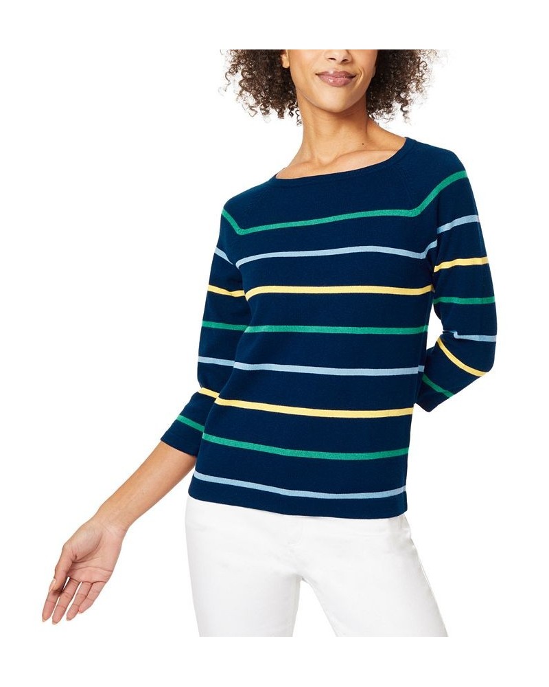 Women's Striped Boat-Neck Sweater Collection Navy Combo $31.21 Sweaters