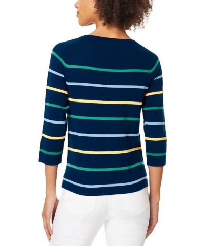 Women's Striped Boat-Neck Sweater Collection Navy Combo $31.21 Sweaters