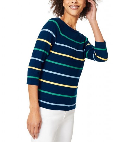 Women's Striped Boat-Neck Sweater Collection Navy Combo $31.21 Sweaters