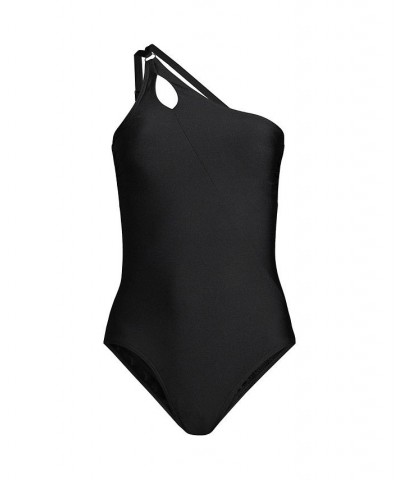 Women's Long Tummy Control One Shoulder One Piece Swimsuit Adjustable Strap Black $54.98 Swimsuits