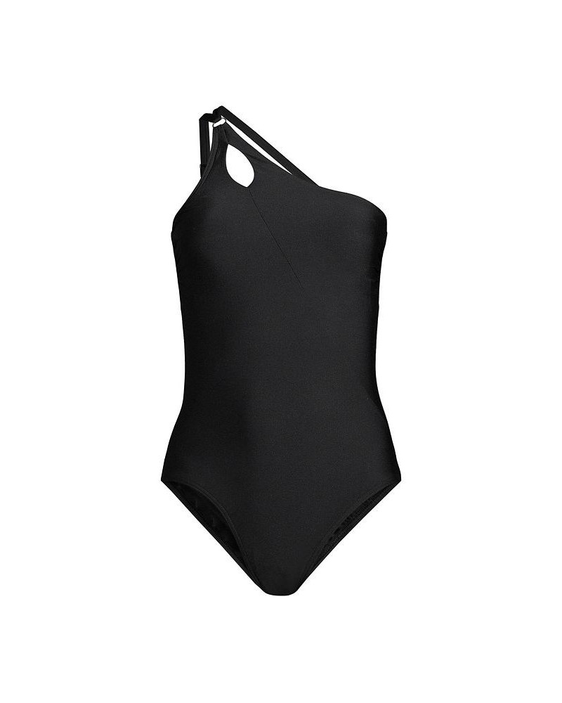 Women's Long Tummy Control One Shoulder One Piece Swimsuit Adjustable Strap Black $54.98 Swimsuits