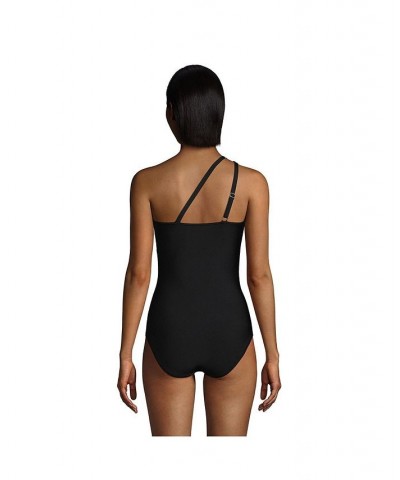 Women's Long Tummy Control One Shoulder One Piece Swimsuit Adjustable Strap Black $54.98 Swimsuits