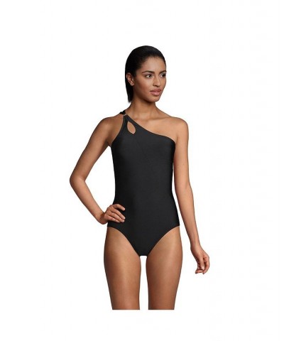 Women's Long Tummy Control One Shoulder One Piece Swimsuit Adjustable Strap Black $54.98 Swimsuits