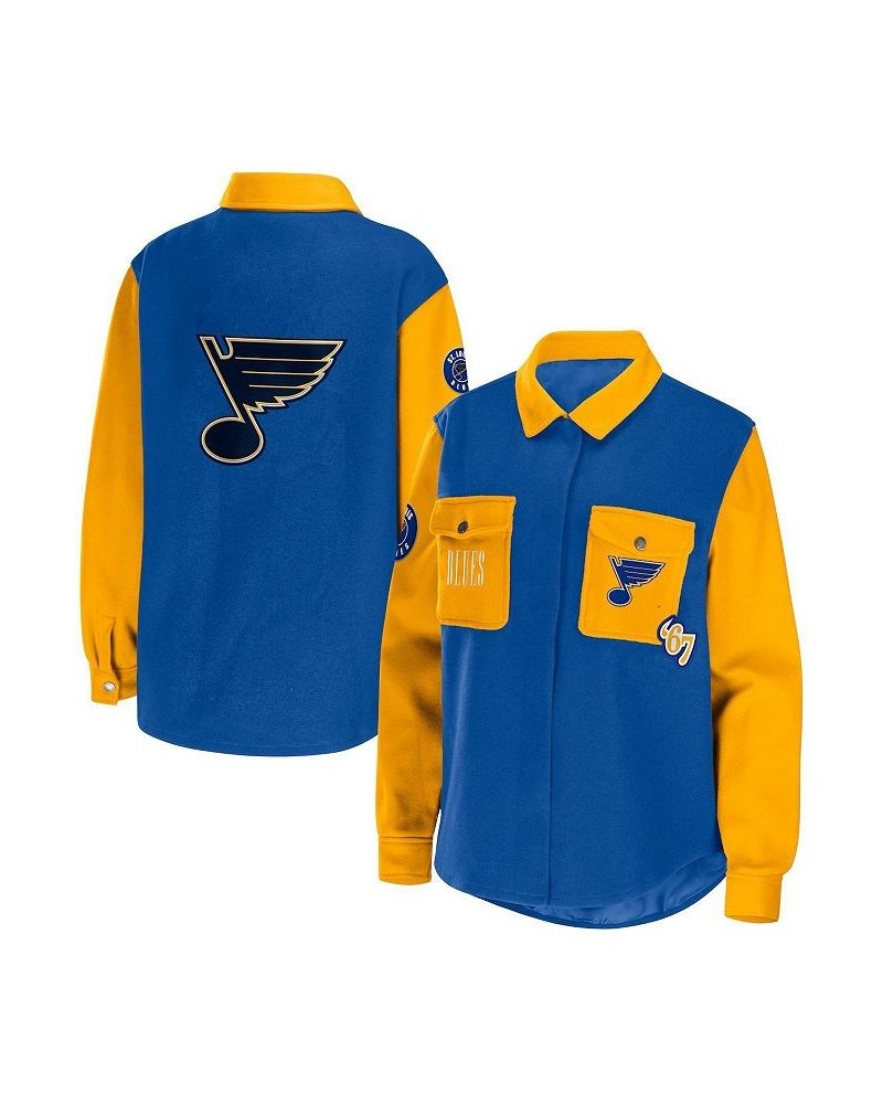 Women's Blue Gold St. Louis Blues Colorblock Button-Up Shirt Jacket Blue, Gold $46.00 Jackets