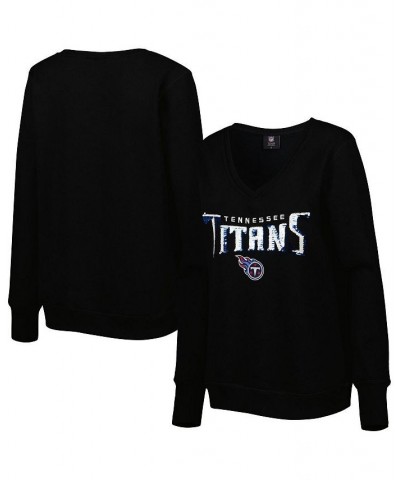 Women's Black Tennessee Titans Sequin Logo V-Neck Pullover Sweatshirt Black $43.20 Sweatshirts
