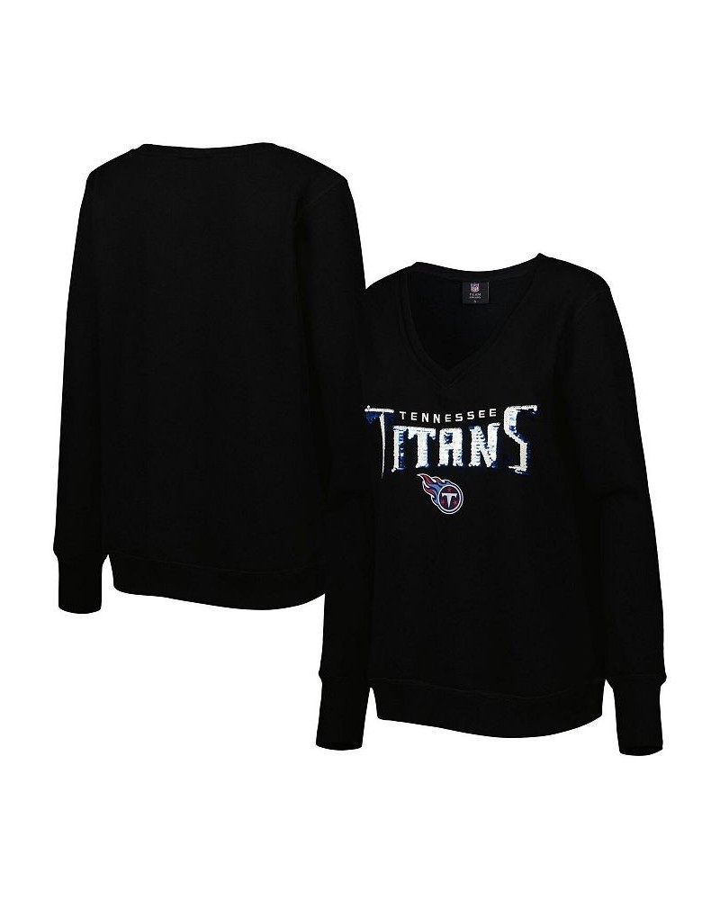 Women's Black Tennessee Titans Sequin Logo V-Neck Pullover Sweatshirt Black $43.20 Sweatshirts