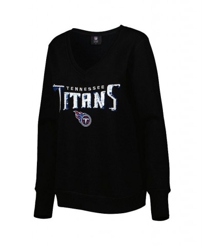 Women's Black Tennessee Titans Sequin Logo V-Neck Pullover Sweatshirt Black $43.20 Sweatshirts