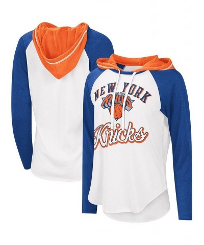 Women's White New York Knicks MVP Raglan Hoodie Long Sleeve T-shirt White $21.00 Tops