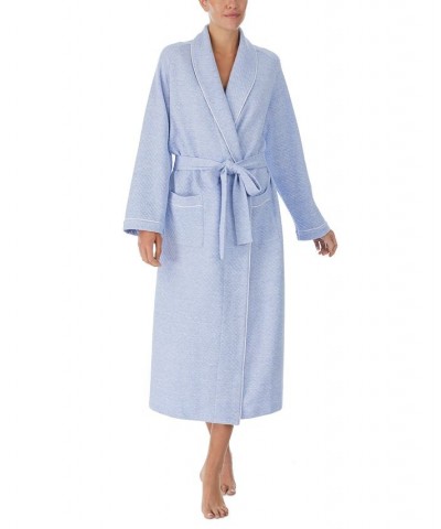 Women's Belted Quilted Long-Sleeve Wrap Robe Blue $51.94 Sleepwear