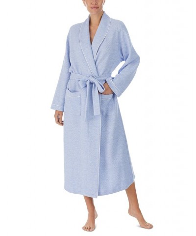 Women's Belted Quilted Long-Sleeve Wrap Robe Blue $51.94 Sleepwear