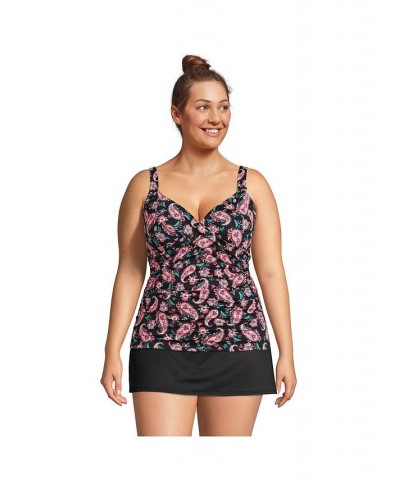 Women's Plus Size V-Neck Wrap Wireless Tankini Swimsuit Top Black $49.26 Swimsuits