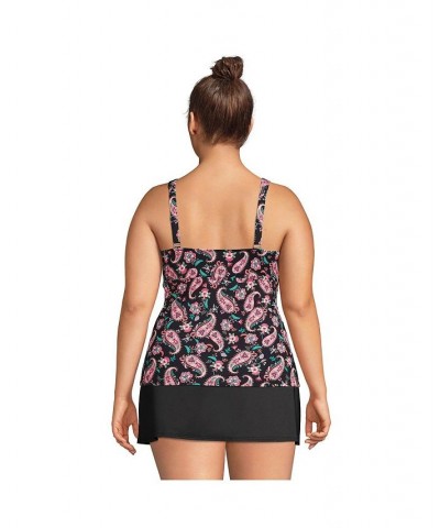 Women's Plus Size V-Neck Wrap Wireless Tankini Swimsuit Top Black $49.26 Swimsuits