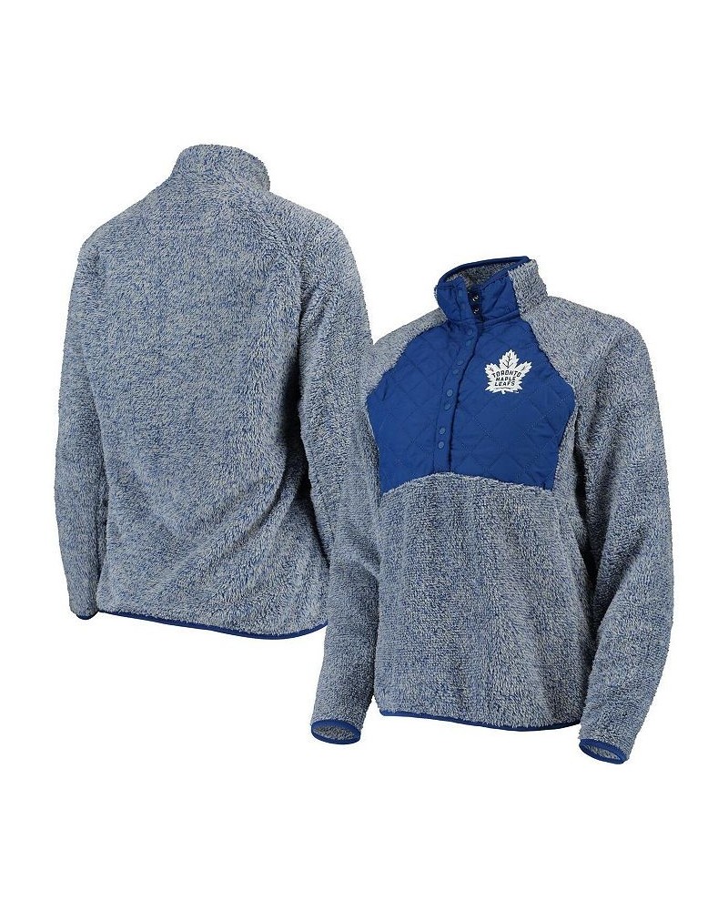 Women's Blue Heathered Gray Toronto Maple Leafs Surround Sherpa Quarter-Snap Pullover Jacket Blue, Heathered Gray $30.75 Jackets