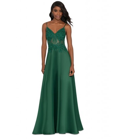 Juniors' Sequined Embroidered-Bodice Gown Hunter $106.02 Dresses